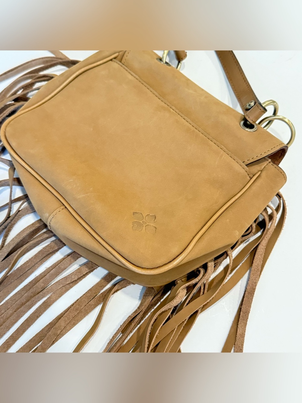 Patricia Nash Karisa Nubuck Suede Leather Fringe Crossbody Bag Tan Boho - Picture 7 of 12